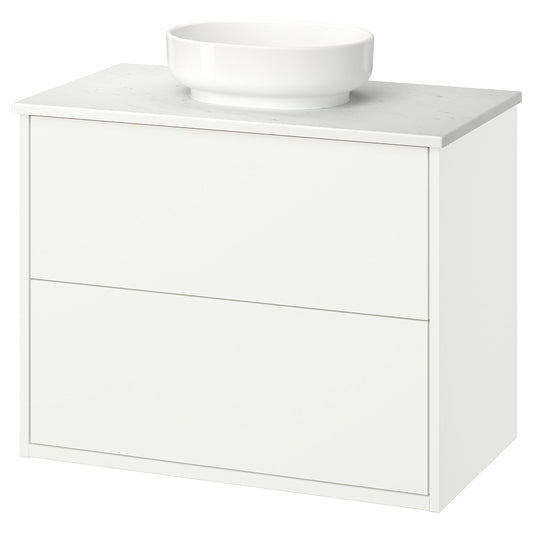 HAVBÄCK / VINDELÄLVEN wash-stnd w drawers/wash-basin, white/white marble effect, 82x49x77 cm