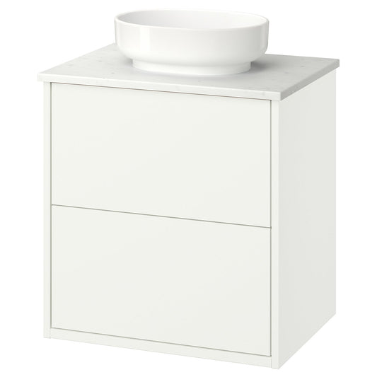 HAVBÄCK / VINDELÄLVEN wash-stnd w drawers/wash-basin, white/white marble effect, 62x49x77 cm