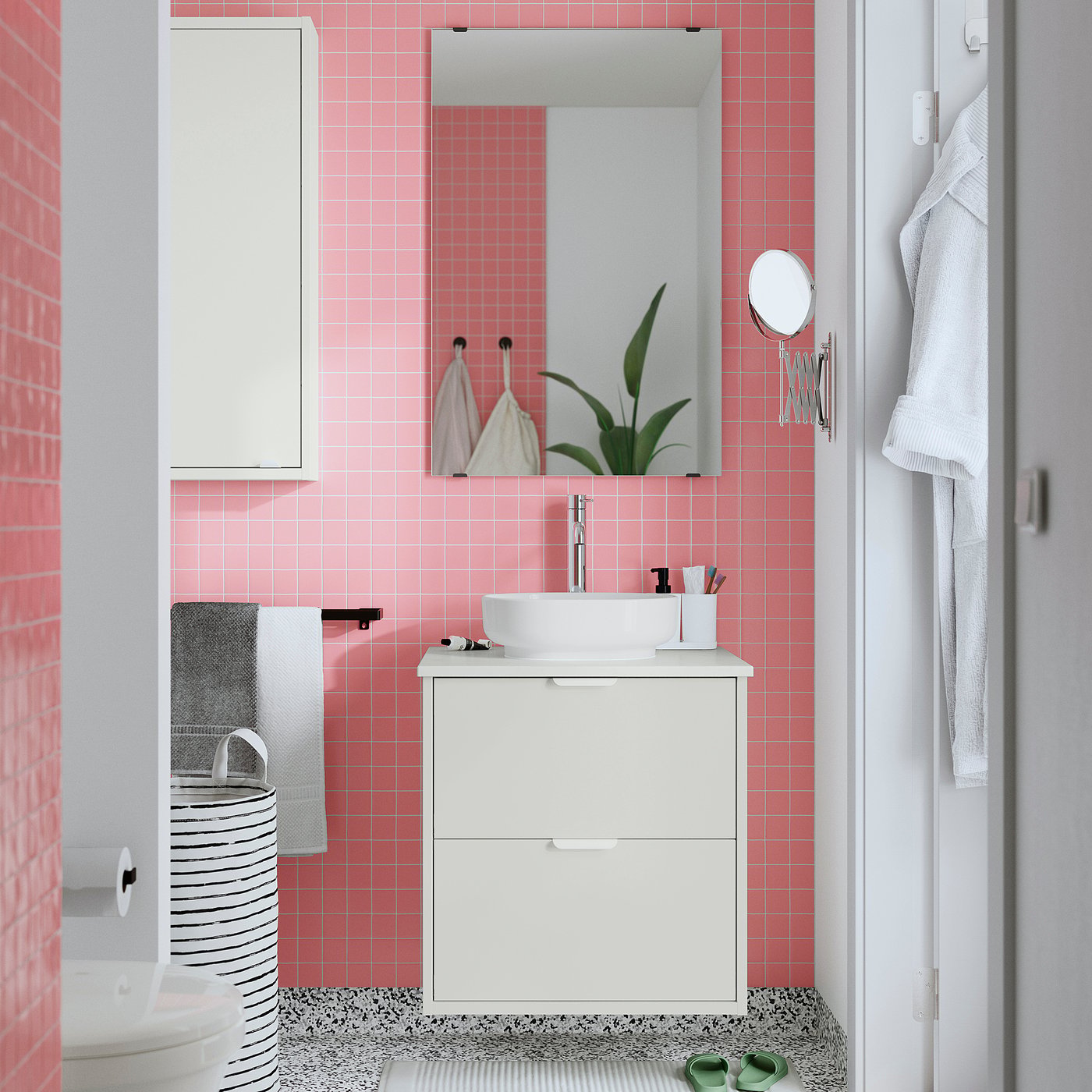 HAVBÄCK / VINDELÄLVEN wash-stnd w drawers/wash-basin, white/white marble effect, 62x49x77 cm