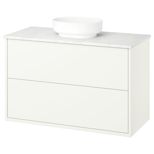 HAVBÄCK / VINDELÄLVEN wash-stnd w drawers/wash-basin, white/white marble effect, 102x49x77 cm
