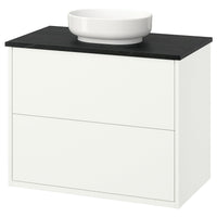 HAVBÄCK / VINDELÄLVEN wash-stnd w drawers/wash-basin, white/black marble effect, 82x49x77 cm