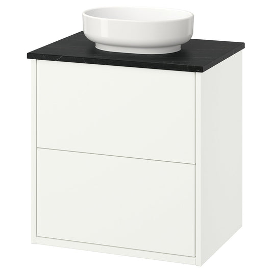 HAVBÄCK / VINDELÄLVEN wash-stnd w drawers/wash-basin, white/black marble effect, 62x49x77 cm