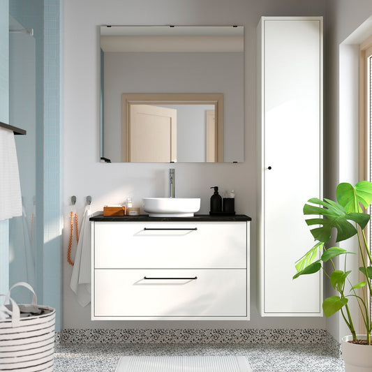 HAVBÄCK / VINDELÄLVEN wash-stnd w drawers/wash-basin, white/black marble effect, 102x49x77 cm