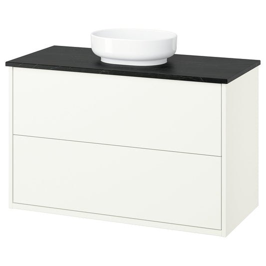 HAVBÄCK / VINDELÄLVEN wash-stnd w drawers/wash-basin, white/black marble effect, 102x49x77 cm