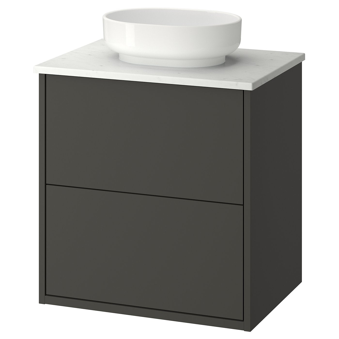 HAVBÄCK / VINDELÄLVEN wash-stnd w drawers/wash-basin, dark grey/white marble effect, 62x49x77 cm