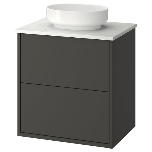 HAVBÄCK / VINDELÄLVEN wash-stnd w drawers/wash-basin, dark grey/white marble effect, 62x49x77 cm