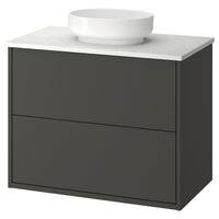 HAVBÄCK / VINDELÄLVEN wash-stnd w drawers/wash-basin, dark grey/white marble effect, 82x49x77 cm