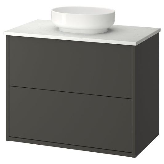 HAVBÄCK / VINDELÄLVEN wash-stnd w drawers/wash-basin, dark grey/white marble effect, 82x49x77 cm