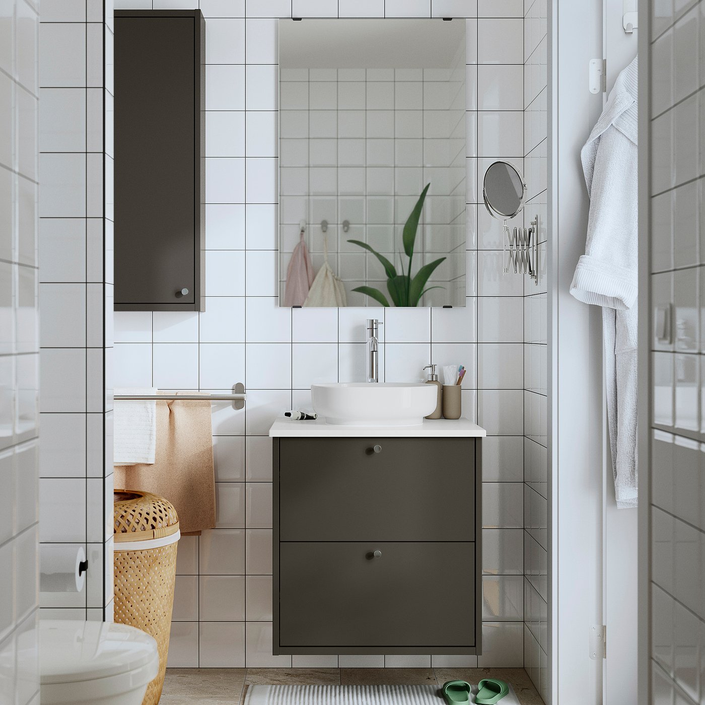 HAVBÄCK / VINDELÄLVEN wash-stnd w drawers/wash-basin, dark grey/white marble effect, 62x49x77 cm