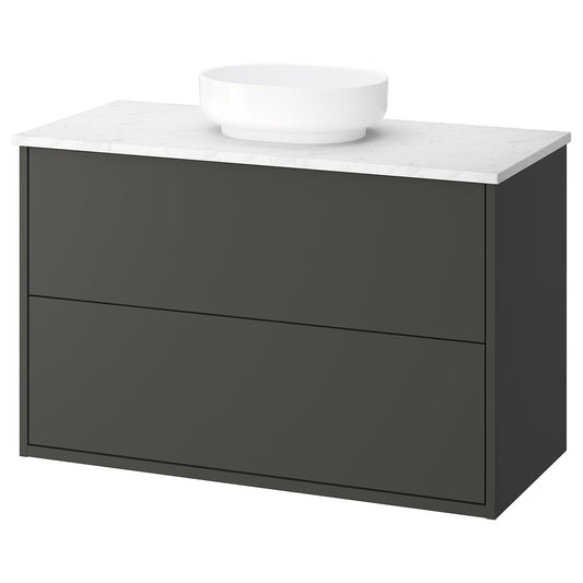 HAVBÄCK / VINDELÄLVEN wash-stnd w drawers/wash-basin, dark grey/white marble effect, 102x49x77 cm