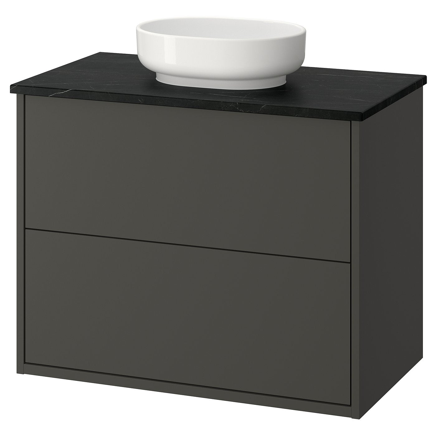 HAVBÄCK / VINDELÄLVEN wash-stnd w drawers/wash-basin, dark grey/black marble effect, 82x49x77 cm
