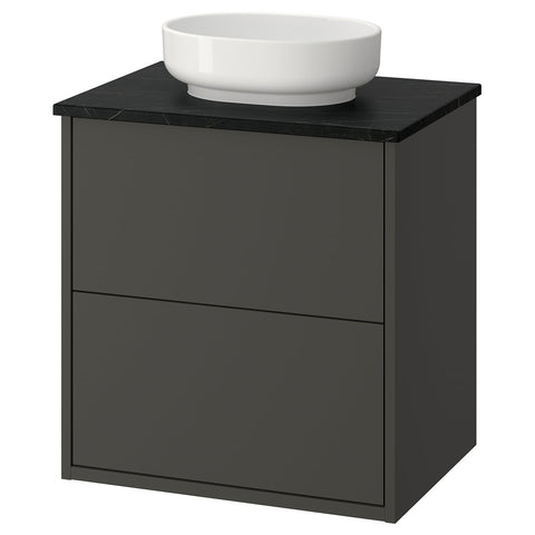 HAVBÄCK / VINDELÄLVEN wash-stnd w drawers/wash-basin, dark grey/black marble effect, 62x49x77 cm