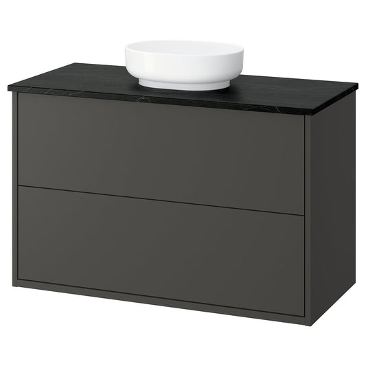 HAVBÄCK / VINDELÄLVEN wash-stnd w drawers/wash-basin, dark grey/black marble effect, 102x49x77 cm