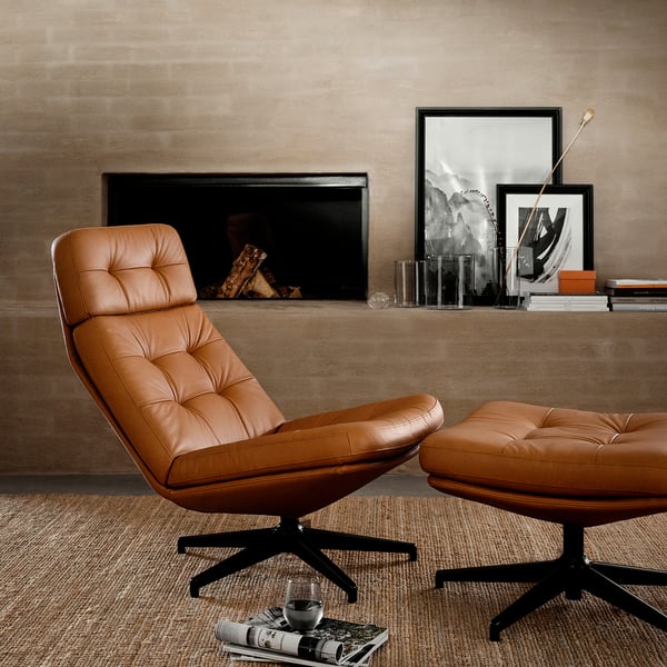 HAVBERG - Armchair and footstool, Grann/Bomstad ochre brown ,