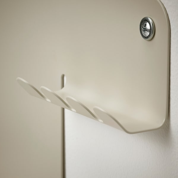 HAVREKROSS - Wall organiser w hooks, light grey-beige, 23x13 cm