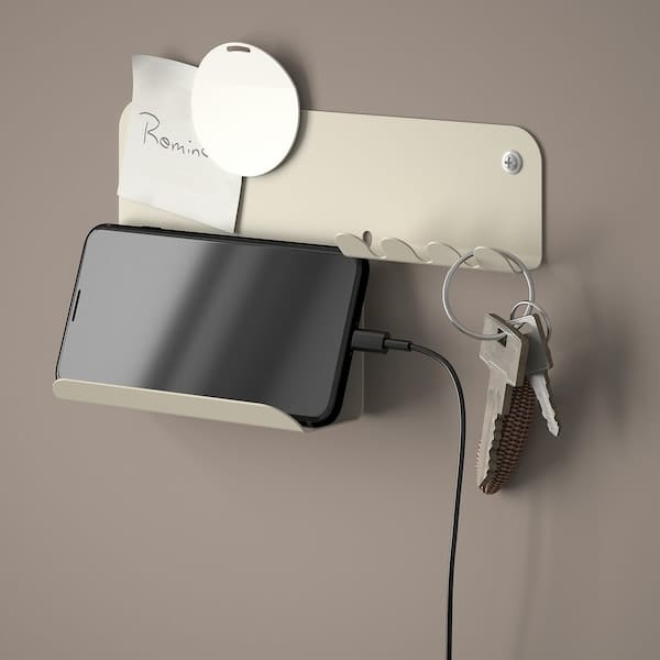 Ikea HAVREKROSS - Wall organiser w hooks, light grey-beige, 23x13 cm