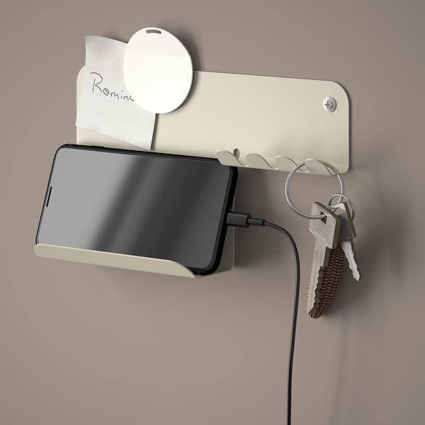HAVREKROSS - HAVREKROSS Wall organiser w hooks, light grey-beige, 23x13 cm