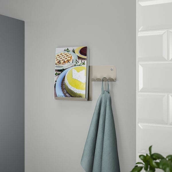 Ikea HAVREKROSS - Wall organiser w hooks, light grey-beige, 23x13 cm