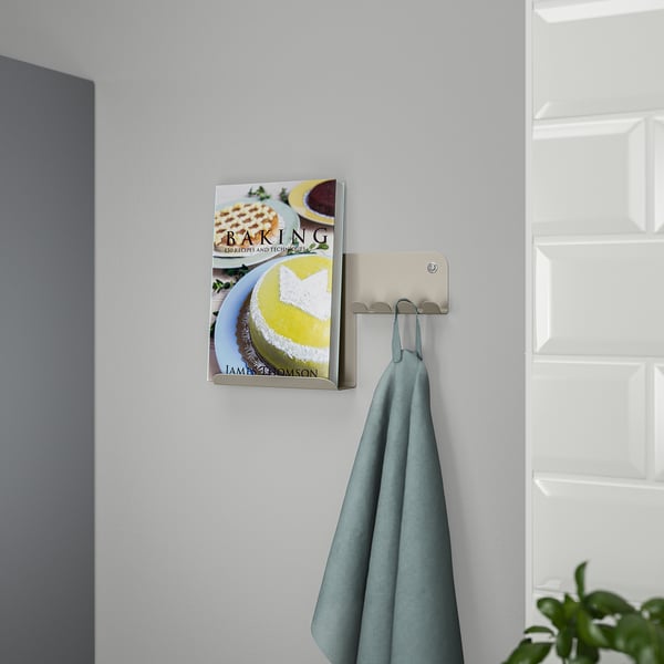 HAVREKROSS - HAVREKROSS Wall organiser w hooks, light grey-beige, 23x13 cm