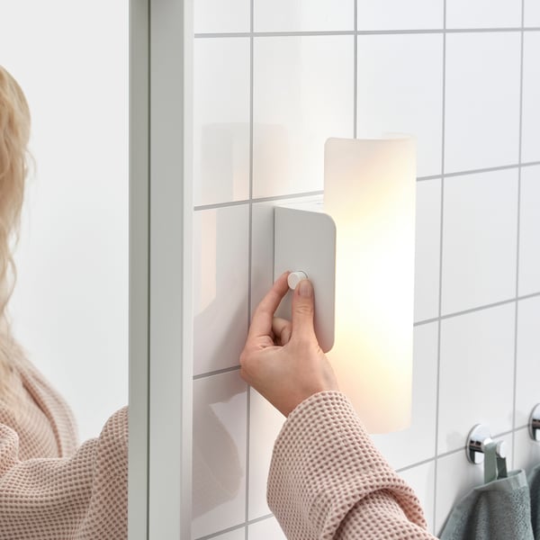 HAVSDUN LED wall lamp, dimmable white/frosted glass white, 9.2x26.5x10.6 cm