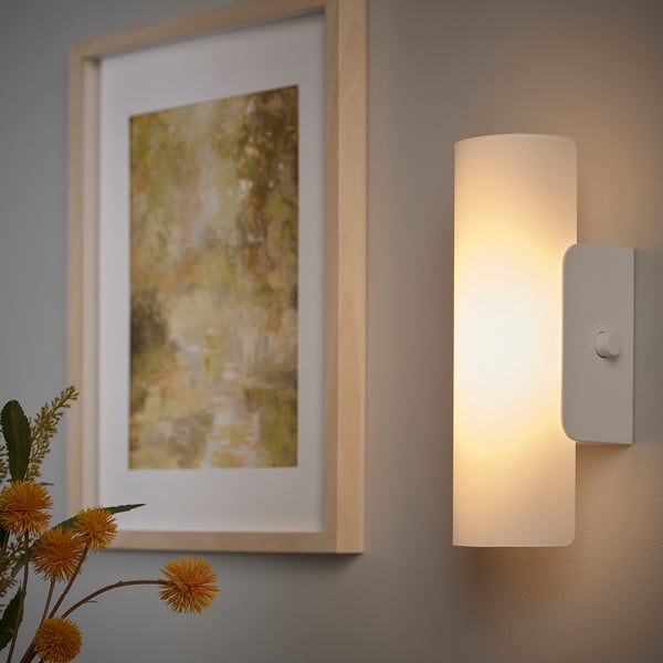 HAVSDUN LED wall lamp, dimmable white/frosted glass white, 9.2x26.5x10.6 cm