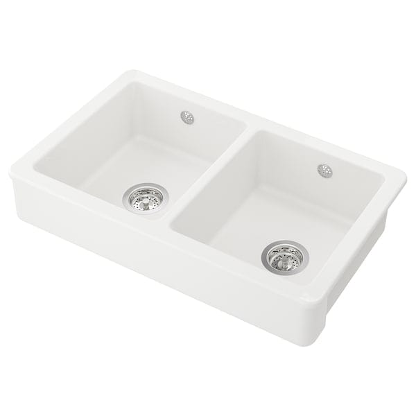 Ikea HAVSEN - Sink bowl, 2 bowls w visible front, white, 82x48 cm