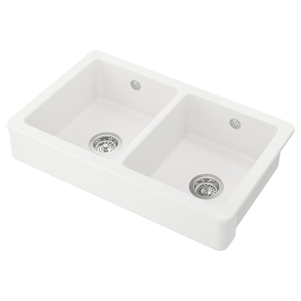 HAVSEN - HAVSEN Sink bowl, 2 bowls w visible front, white, 82x48 cm