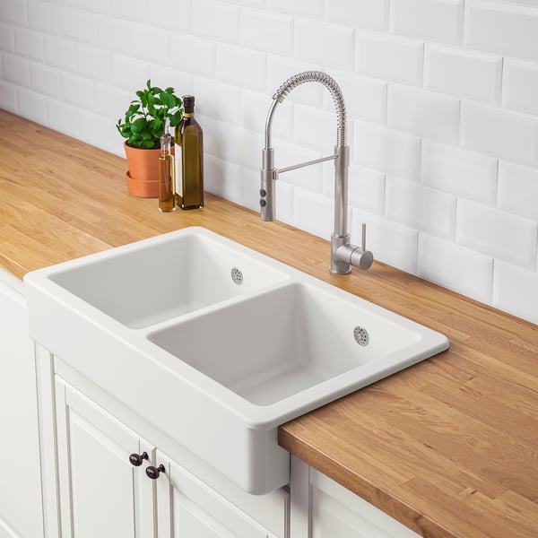 HAVSEN - HAVSEN Sink bowl, 2 bowls w visible front, white, 82x48 cm