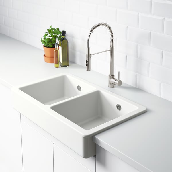 HAVSEN sink bowl, 2 bowls w visible front, white, 82x48 cm