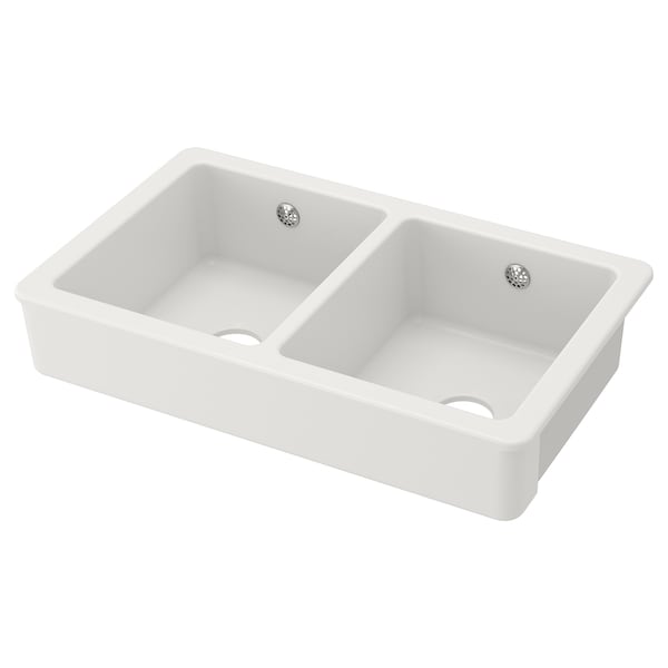 HAVSEN - Sink 2 front visible bowls, white, 82x48 cm