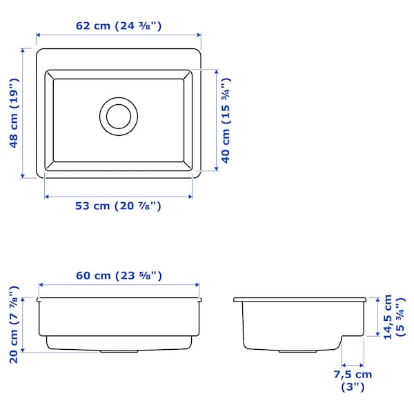 Ikea HAVSEN - Sink bowl w visible front, white, 62x48 cm