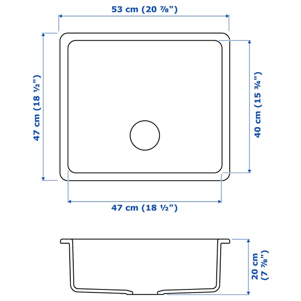 HAVSEN inset sink, 1 bowl, white, 53x47 cm