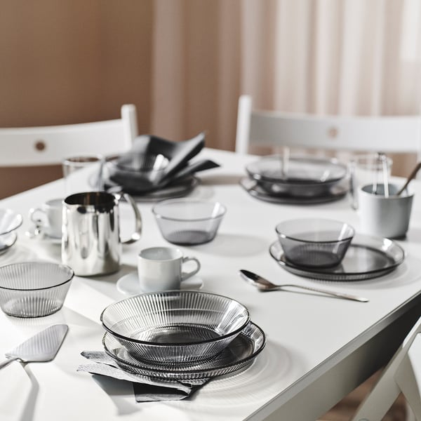 HAVSGÄDDA bowl, stripe pattern/grey, 12 cm