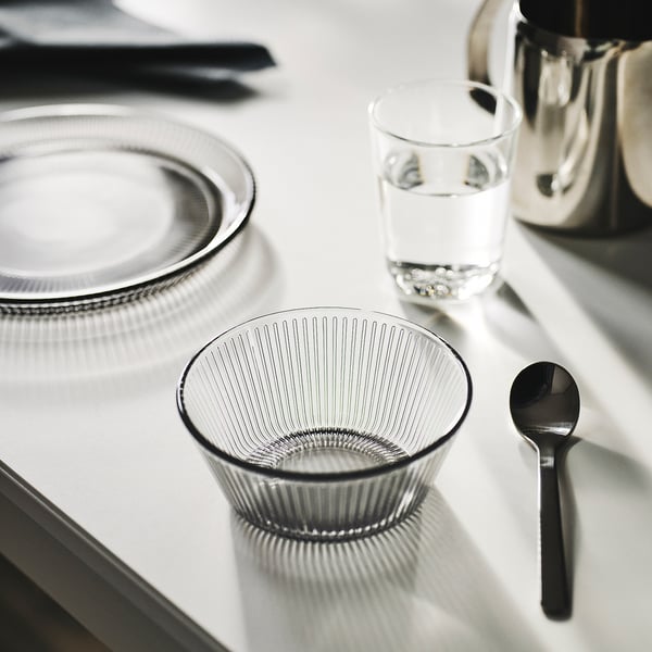 HAVSGÄDDA bowl, stripe pattern/grey, 12 cm