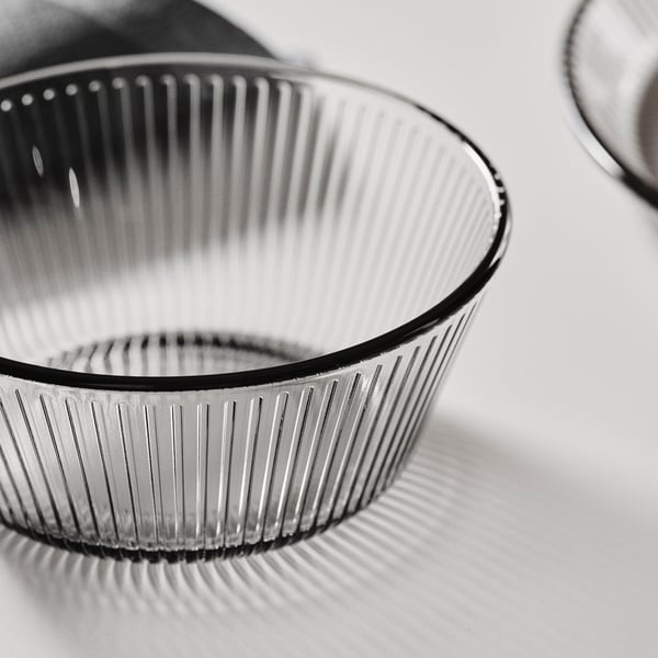 HAVSGÄDDA bowl, stripe pattern/grey, 12 cm