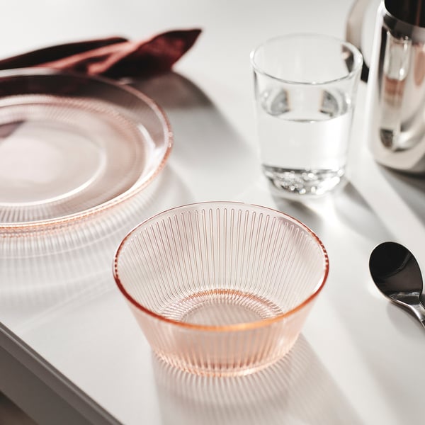 HAVSGÄDDA bowl, striped/pink pattern, 12 cm