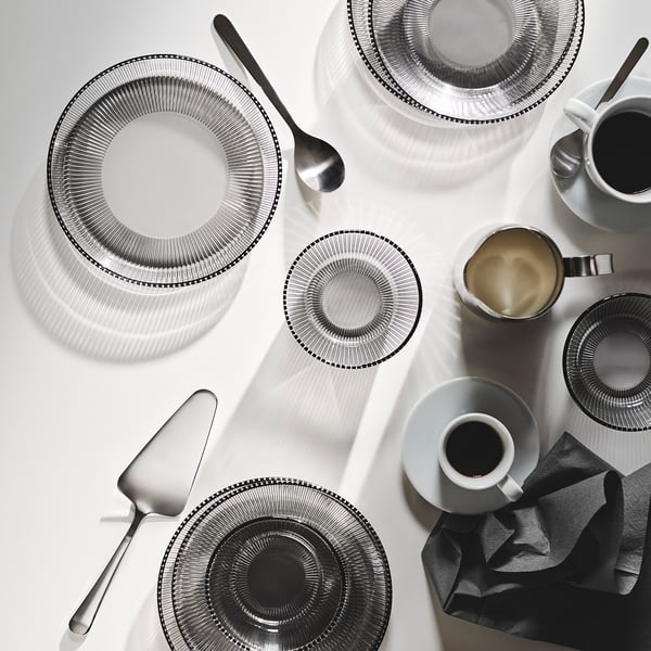 HAVSGÄDDA deep plate, stripe pattern/grey, 19 cm
