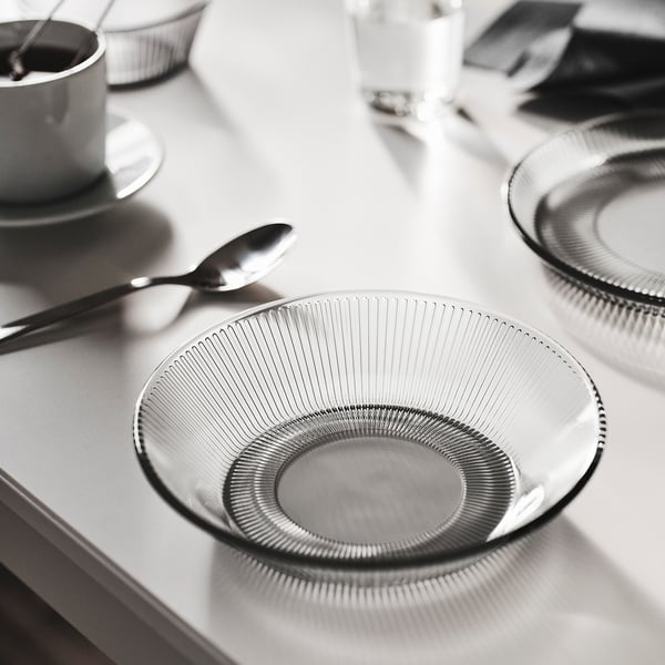 HAVSGÄDDA soup plate, striped/grey pattern, 19 cm