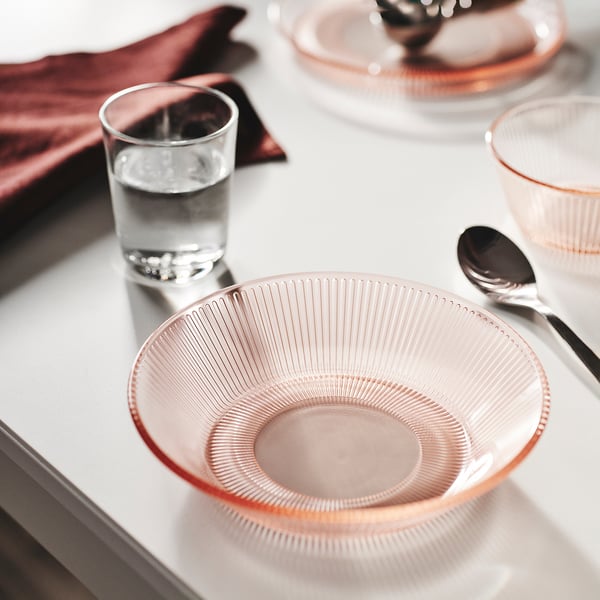 HAVSGÄDDA soup plate, striped/pink pattern, 19 cm
