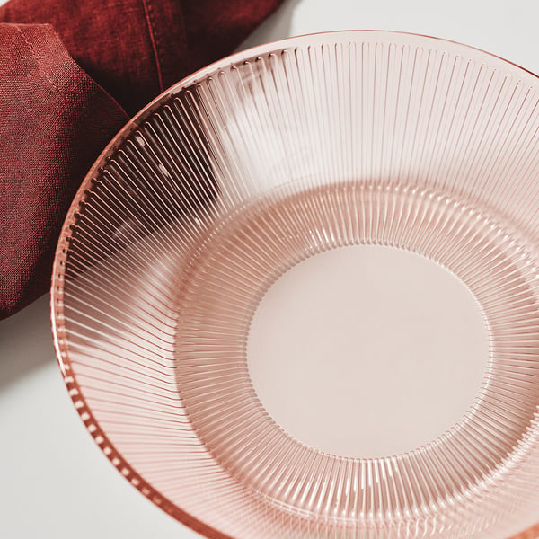 HAVSGÄDDA deep plate, stripe pattern/pink, 19 cm