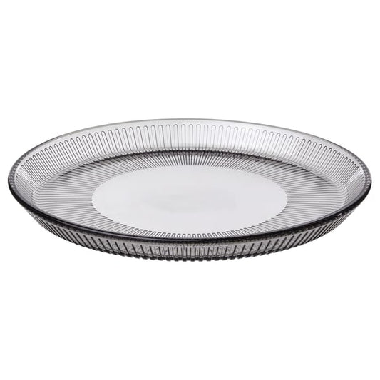 HAVSGÄDDA fruit plate, striped pattern/grey, 21 cm