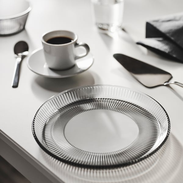 HAVSGÄDDA side plate, stripe pattern/grey, 21 cm