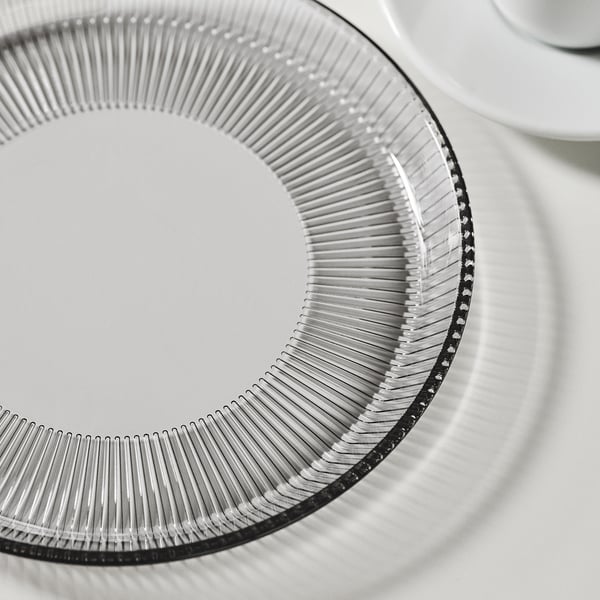 HAVSGÄDDA side plate, stripe pattern/grey, 21 cm
