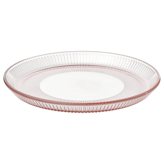 HAVSGÄDDA fruit plate, striped/pink pattern, 21 cm