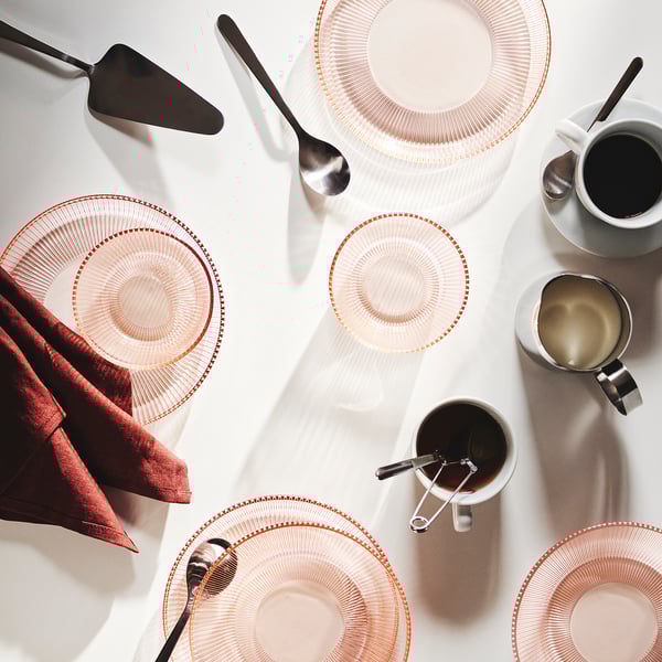 HAVSGÄDDA fruit plate, striped/pink pattern, 21 cm