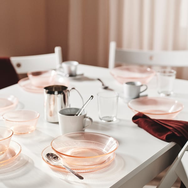 HAVSGÄDDA fruit plate, striped/pink pattern, 21 cm