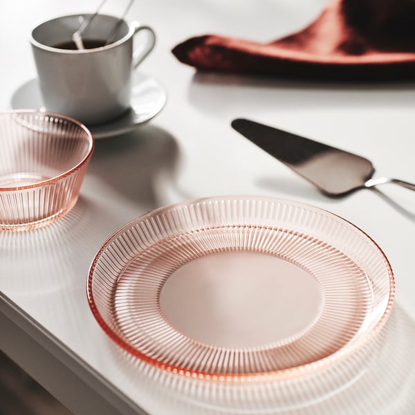 HAVSGÄDDA side plate, stripe pattern/pink, 21 cm