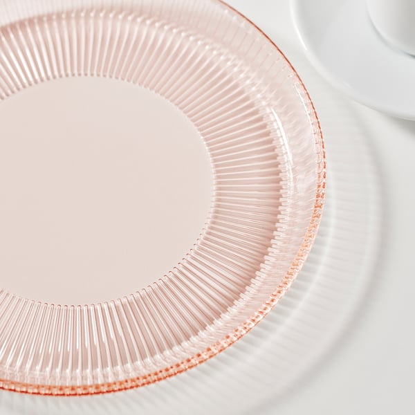 HAVSGÄDDA fruit plate, striped/pink pattern, 21 cm