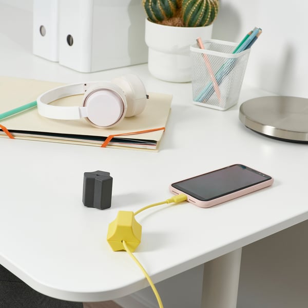 HAVSKÅL 2-piece, USB anchor, black/yellow, 4.3x4.1 cm