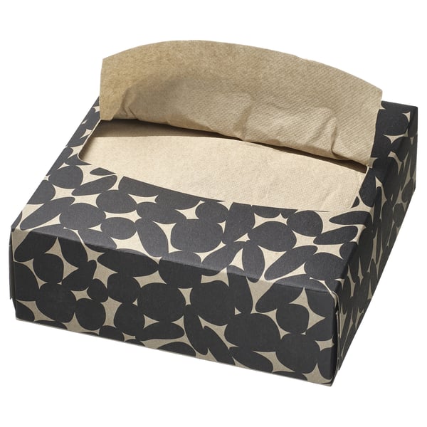 HAVSKUSE paper napkin with box, patterned black/white, 32x16 cm, 100 pack